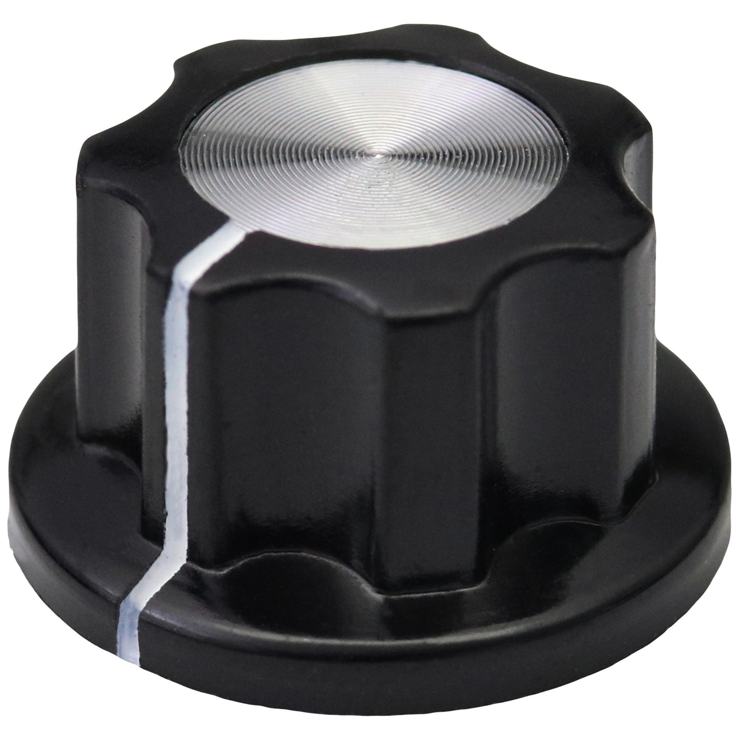 Silver Cap Large Black Retro Fluted Control Knob
