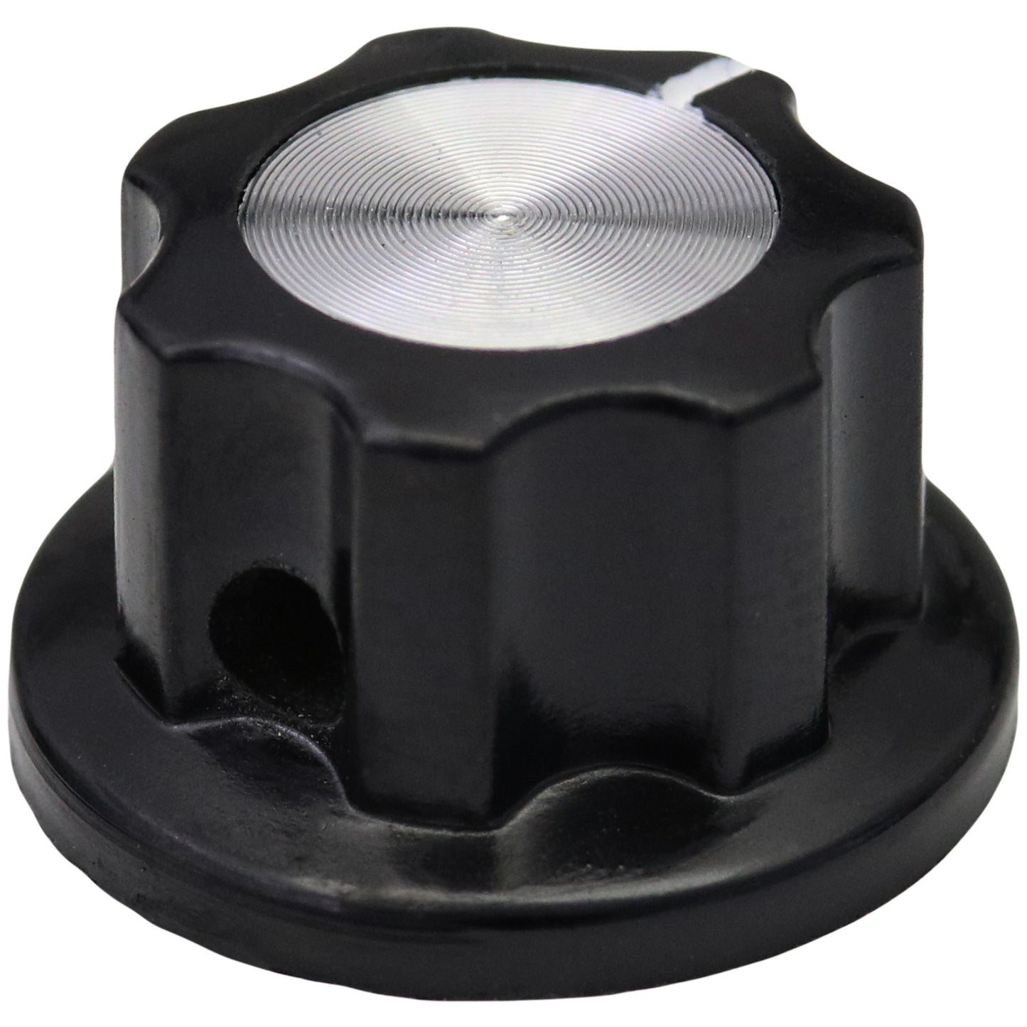 Silver Cap Large Black Retro Fluted Control Knob