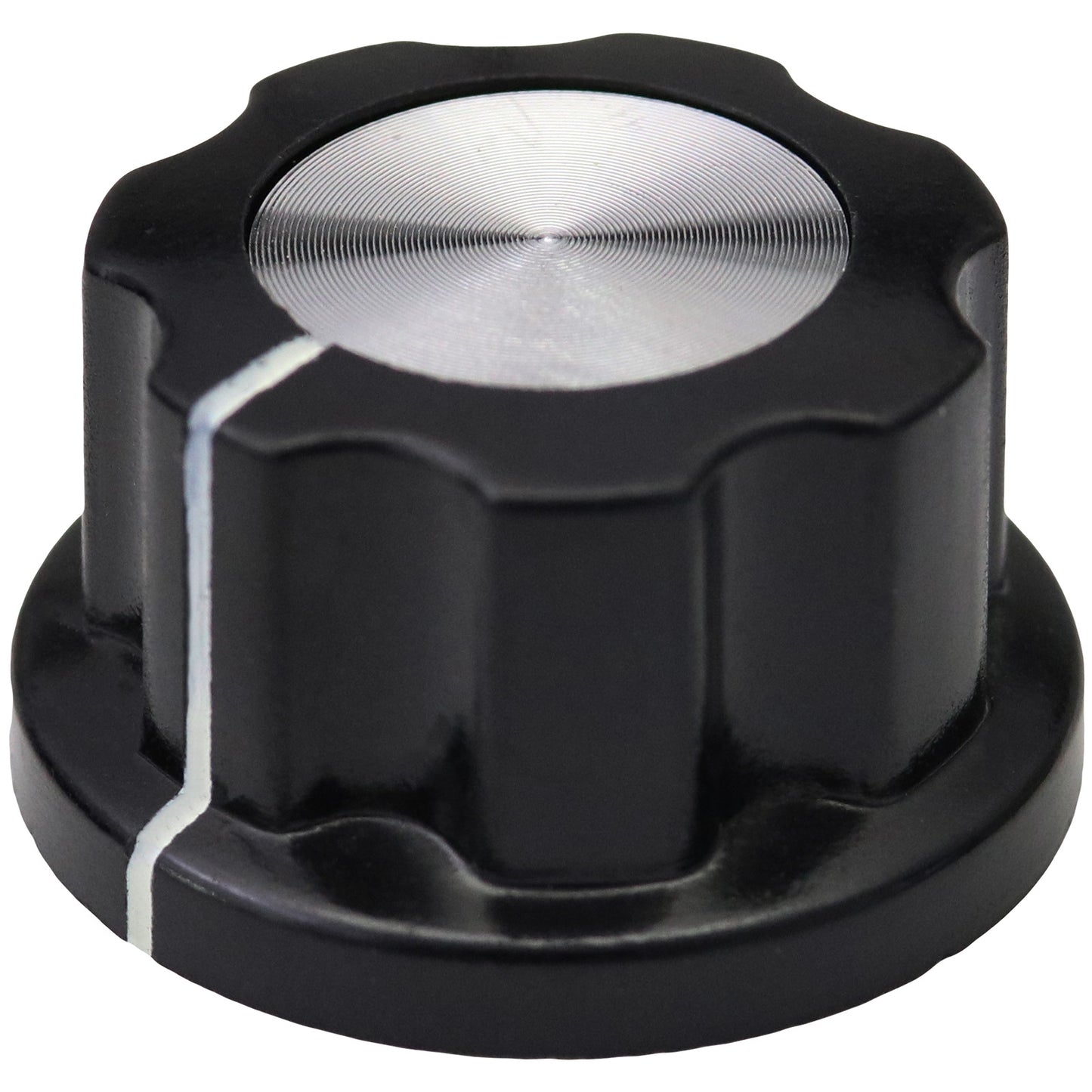 Silver Cap Large Black Retro Fluted Control Knob