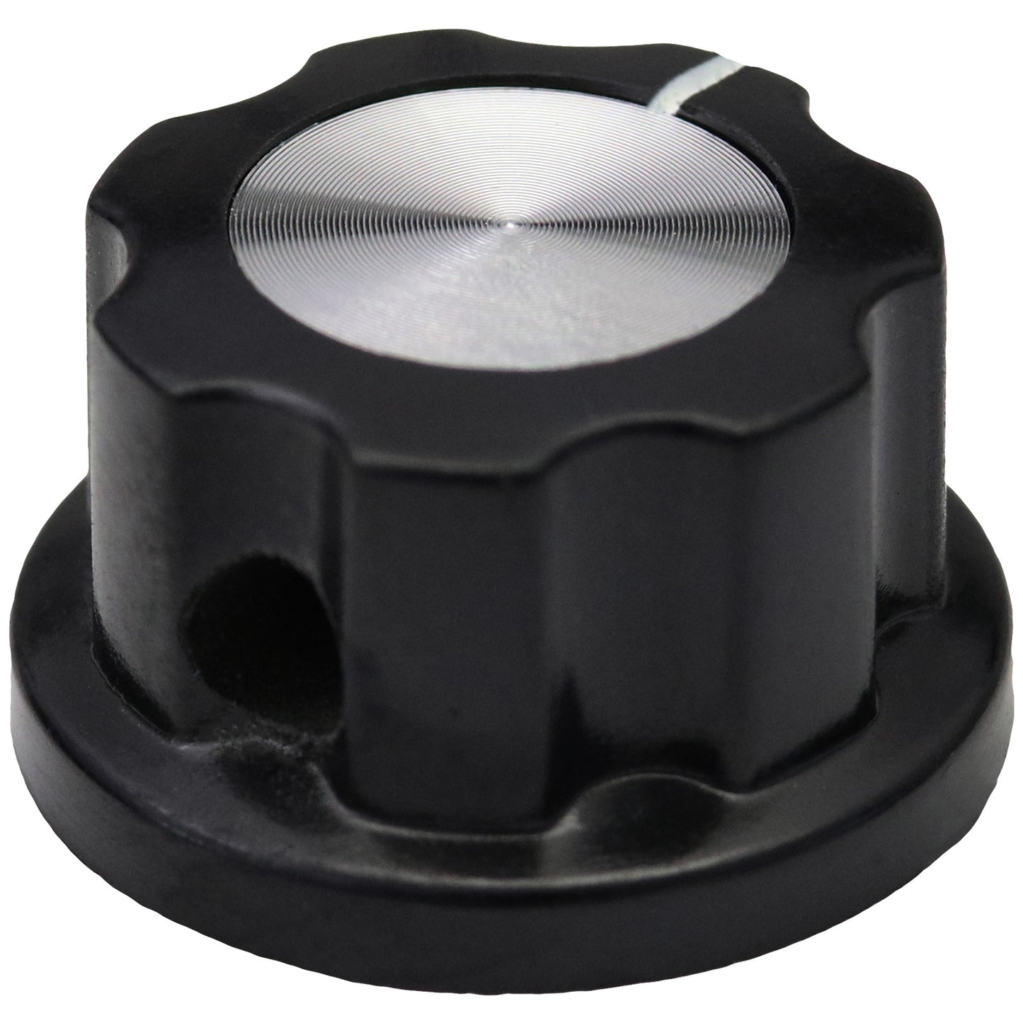 Silver Cap Large Black Retro Fluted Control Knob