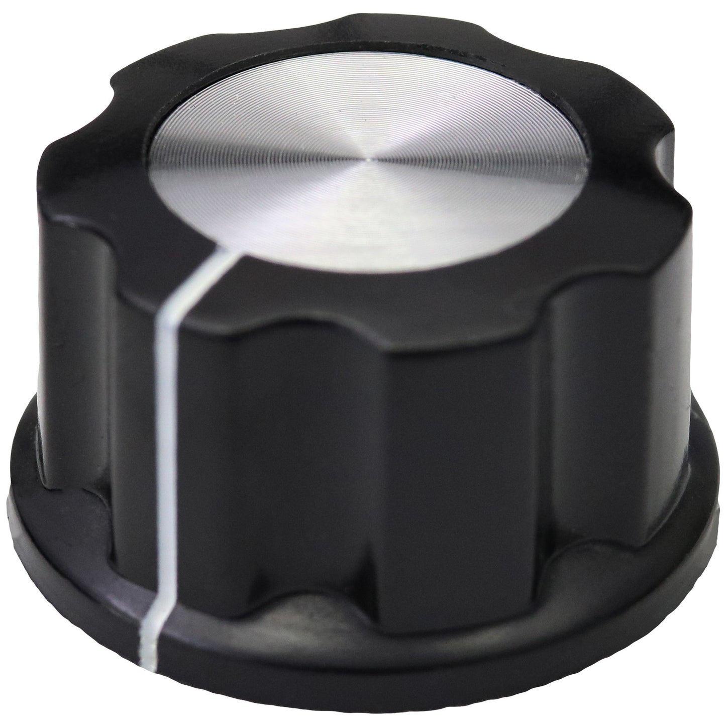 Silver Cap Large Black Retro Fluted Control Knob