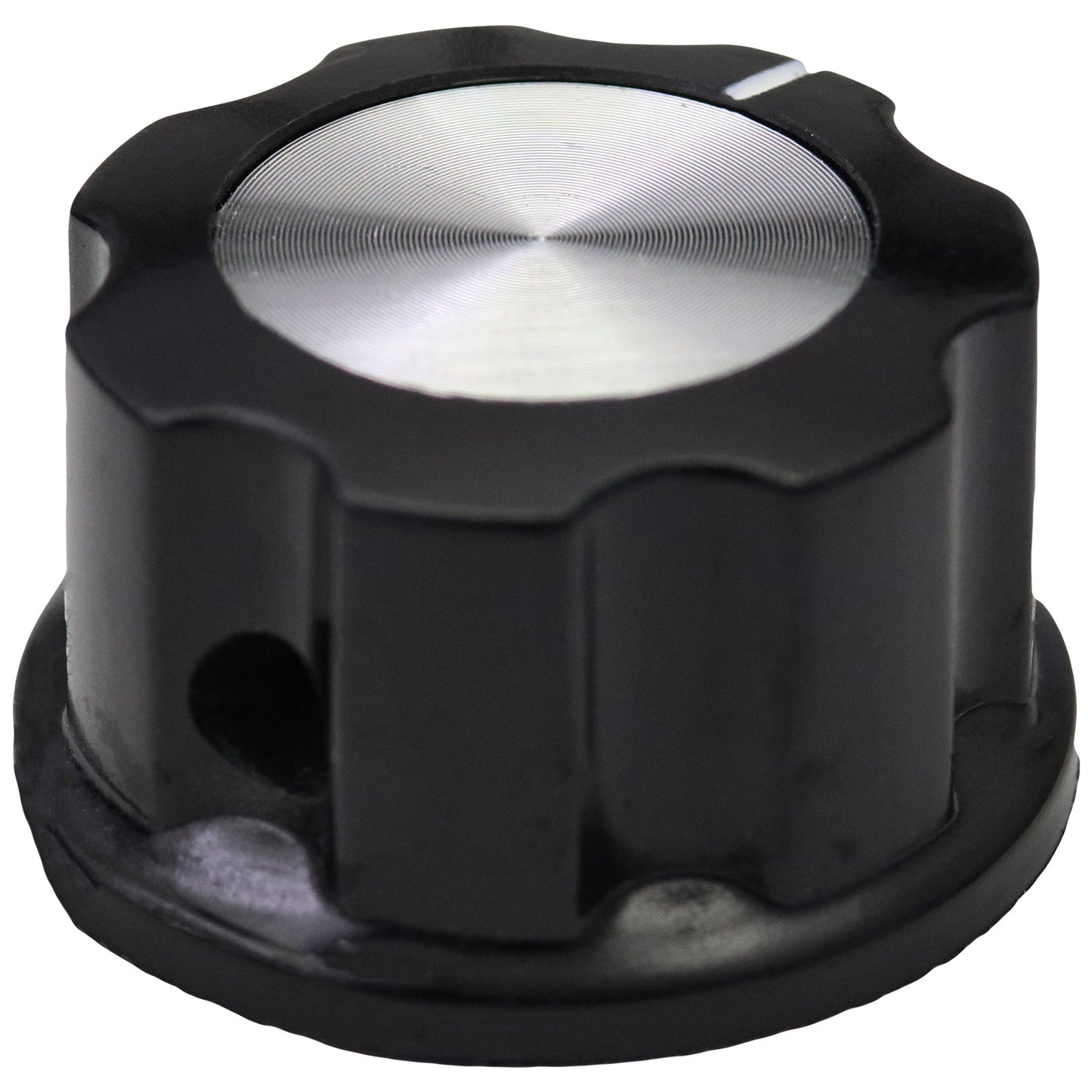Silver Cap Large Black Retro Fluted Control Knob