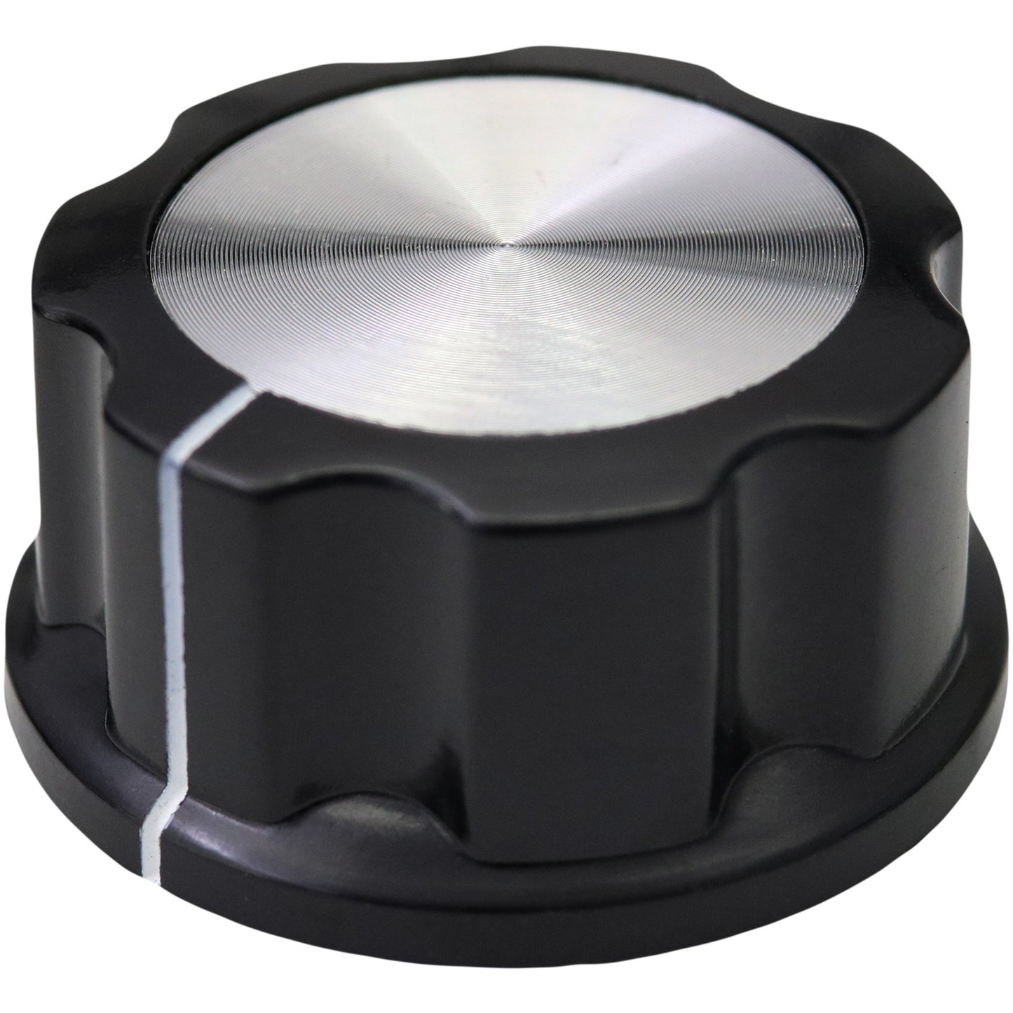 Silver Cap Large Black Retro Fluted Control Knob