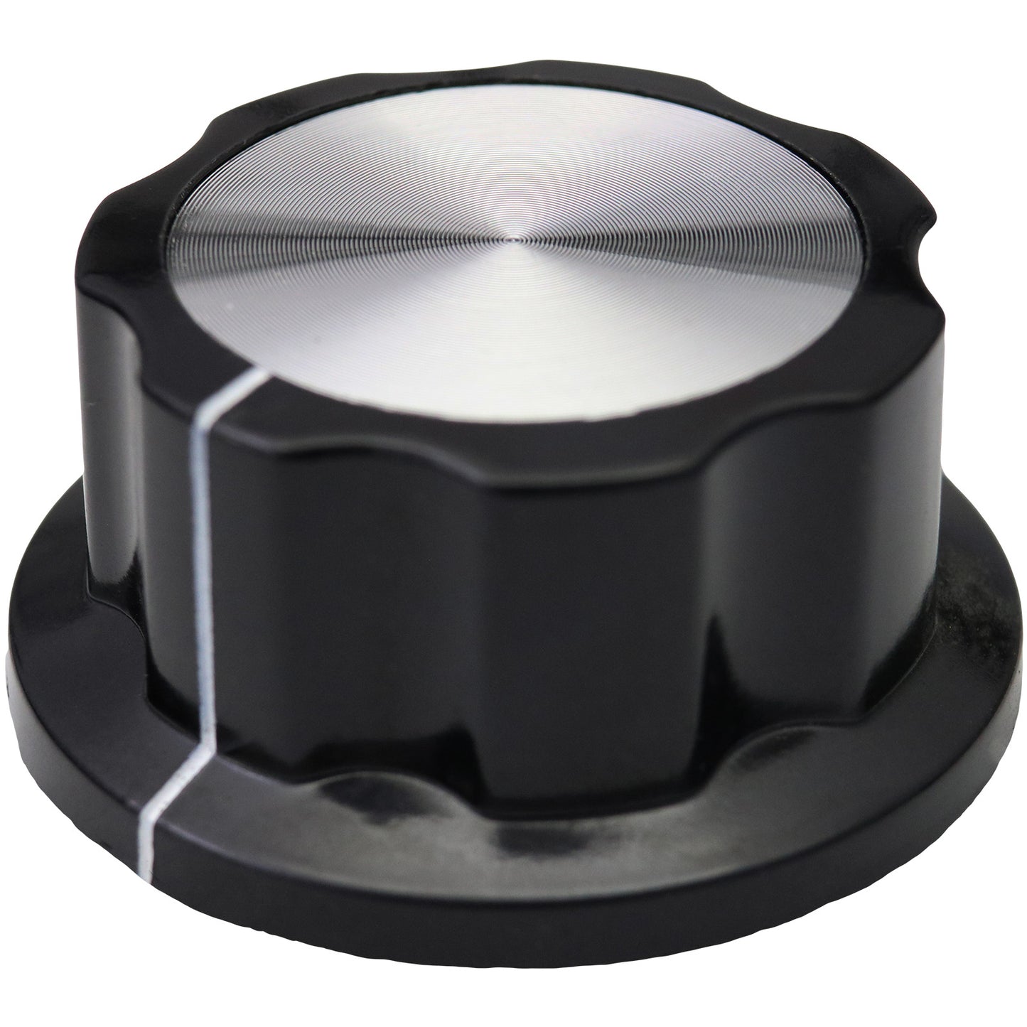 Silver Cap Large Black Retro Fluted Control Knob