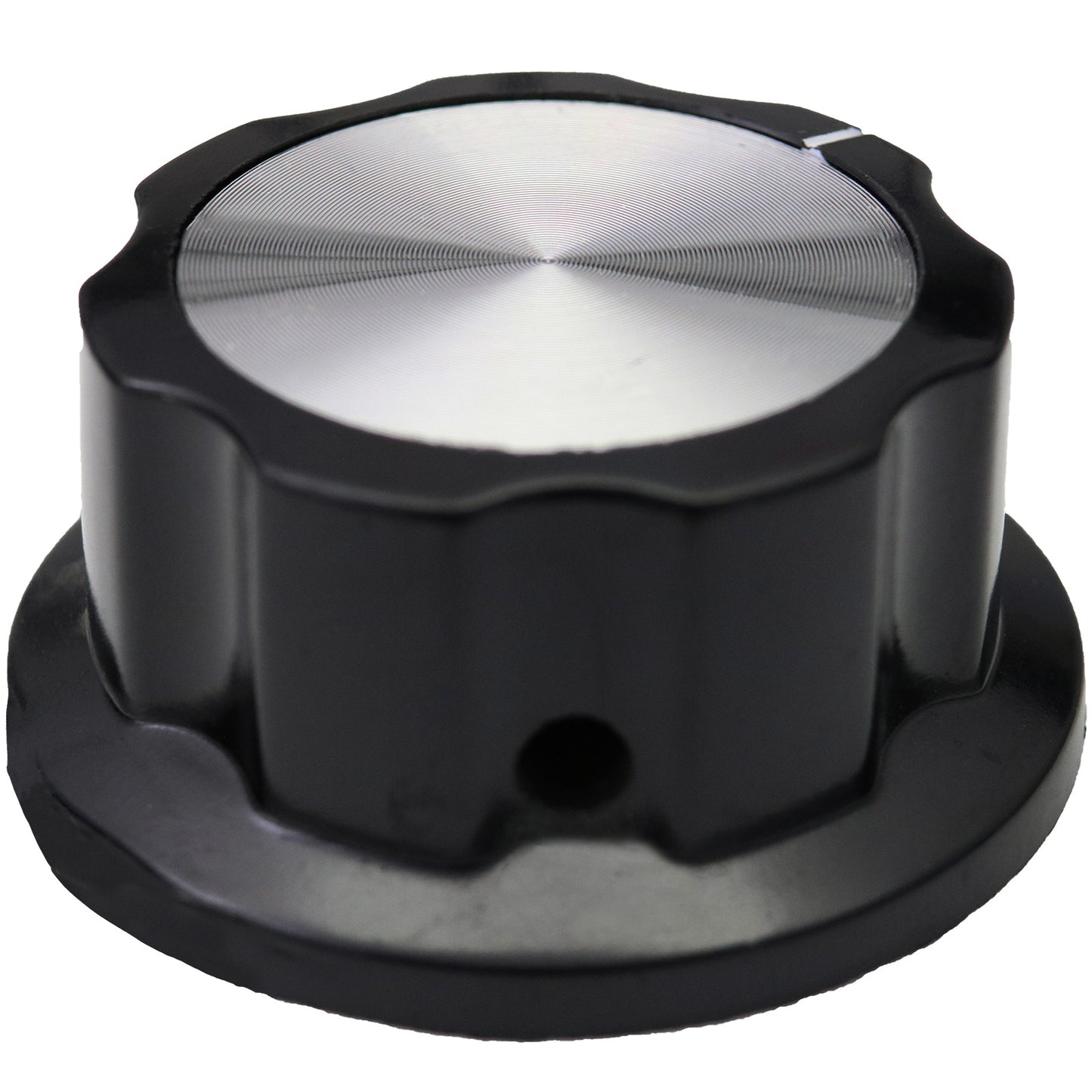 Silver Cap Large Black Retro Fluted Control Knob