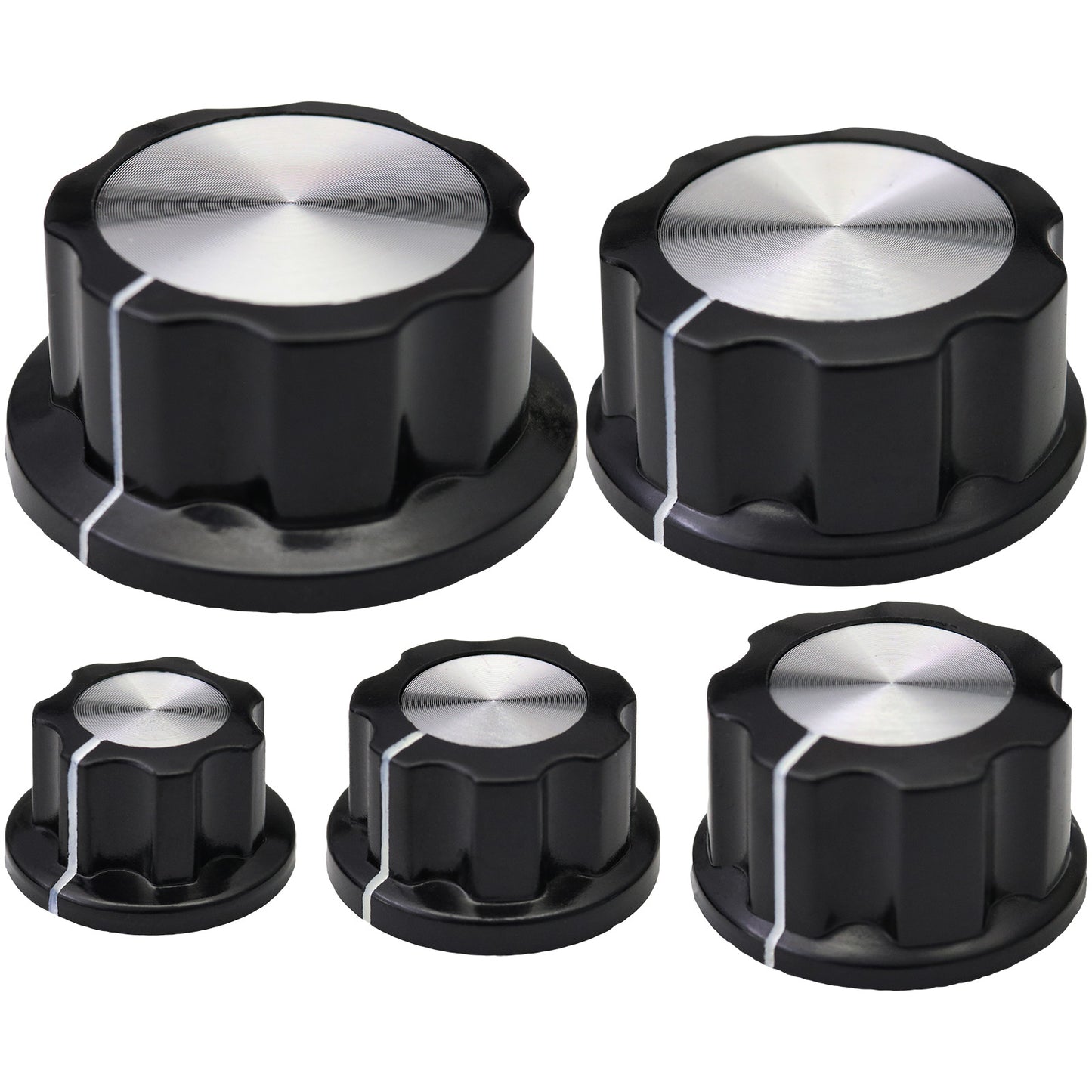 Silver Cap Large Black Retro Fluted Control Knob