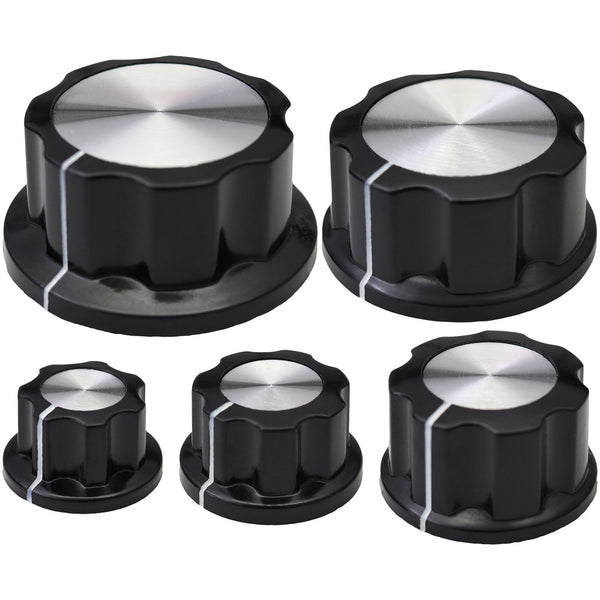 Silver Cap Large Black Retro Fluted Control Knob