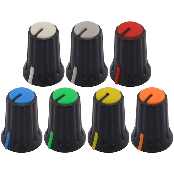 Plastic Black Body Control Knob Flared Base & Coloured Cap